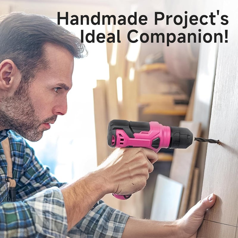 prekull Tool Set - Tool Kit with 8V Cordless Drill, 132 Piece Tool Box with Drill, Home Tool Kits for Women & Men, Hand Drill Set Perfect for Homeowner, Diyer, Handyman - Pink - Image 3